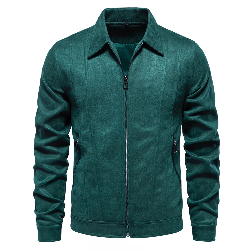 Men's Suede Jacket Solid Colour Lapel Casual Outdoor Autumn Coat_voghion.com