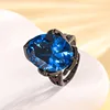 Anillo de cristal puntiagudo azul oro negro de tamaño ajustable