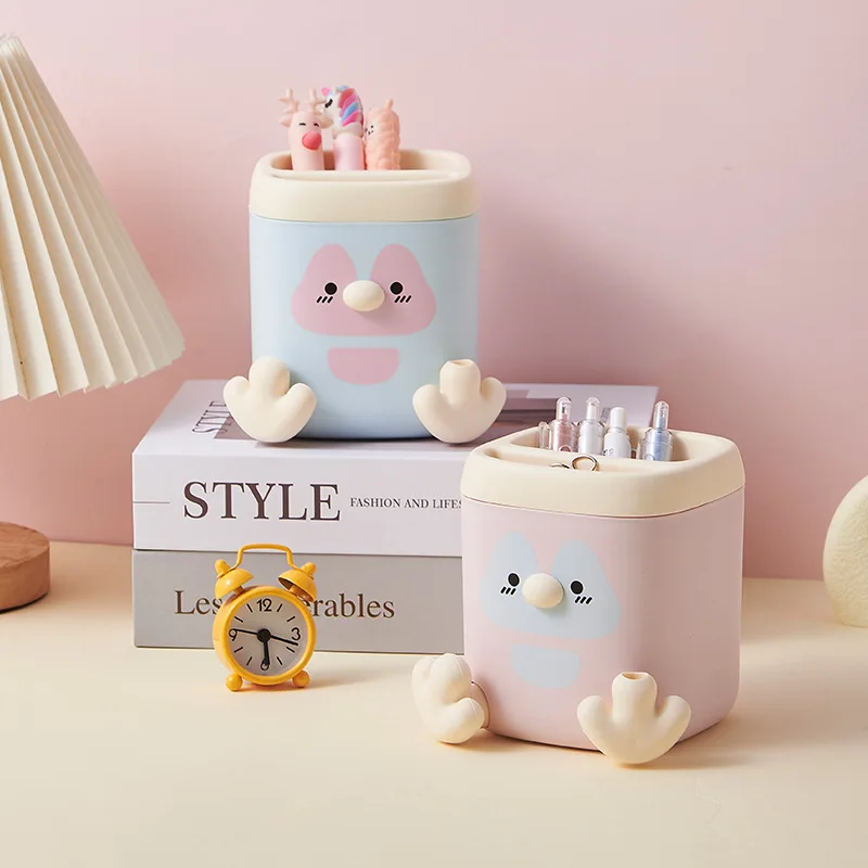 Creative Cartoon Penguin Desktop Storage Box Multifunctional Square Pen Holder Pencil Sharpener Office Learning Stationery