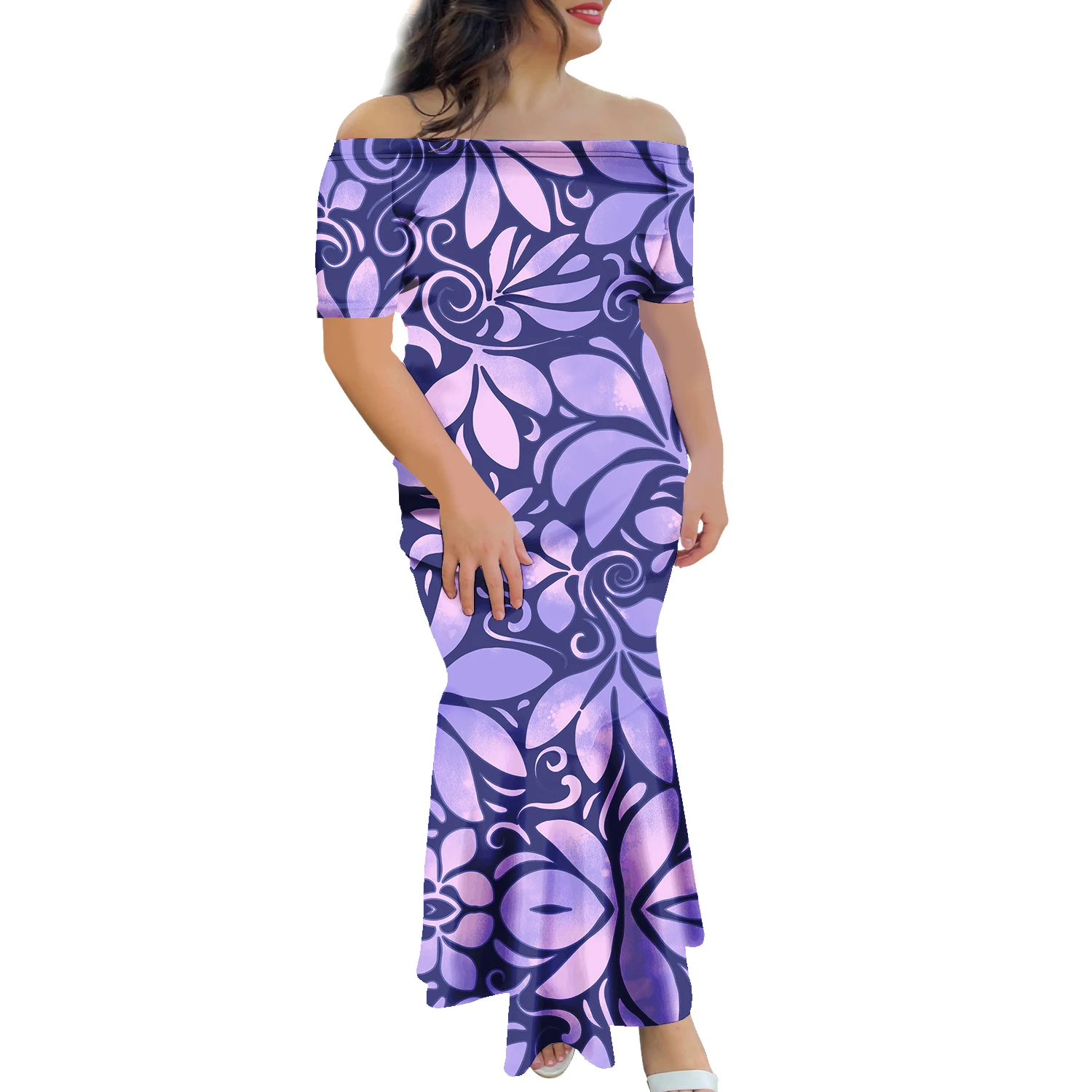 Shop Custom Red Wedding Party Mermaid Dress with Hawaiian Floral Print