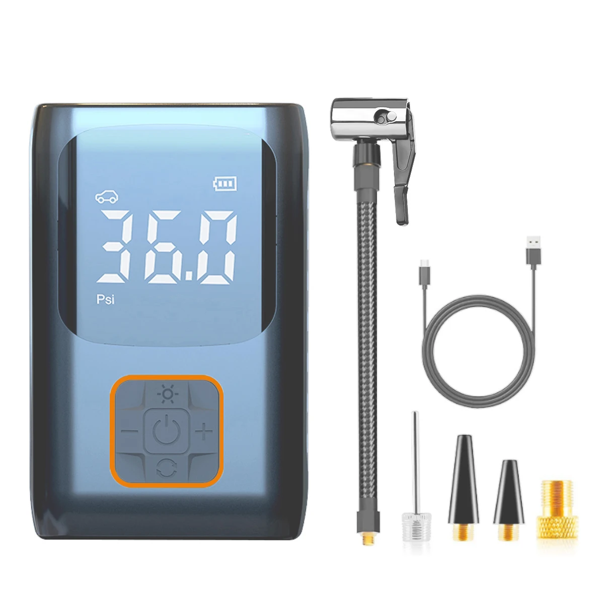 Onherm Pompe à Air Pour Schrad Compresseur à Air Portatif 6000mAh, Mini Gonfleur Electrique 10,3Bar/ 150PSI, Gonfleur Pneu Voiture Avec Affichage Numérique Et Lumière LED Et 4 Modes Pour