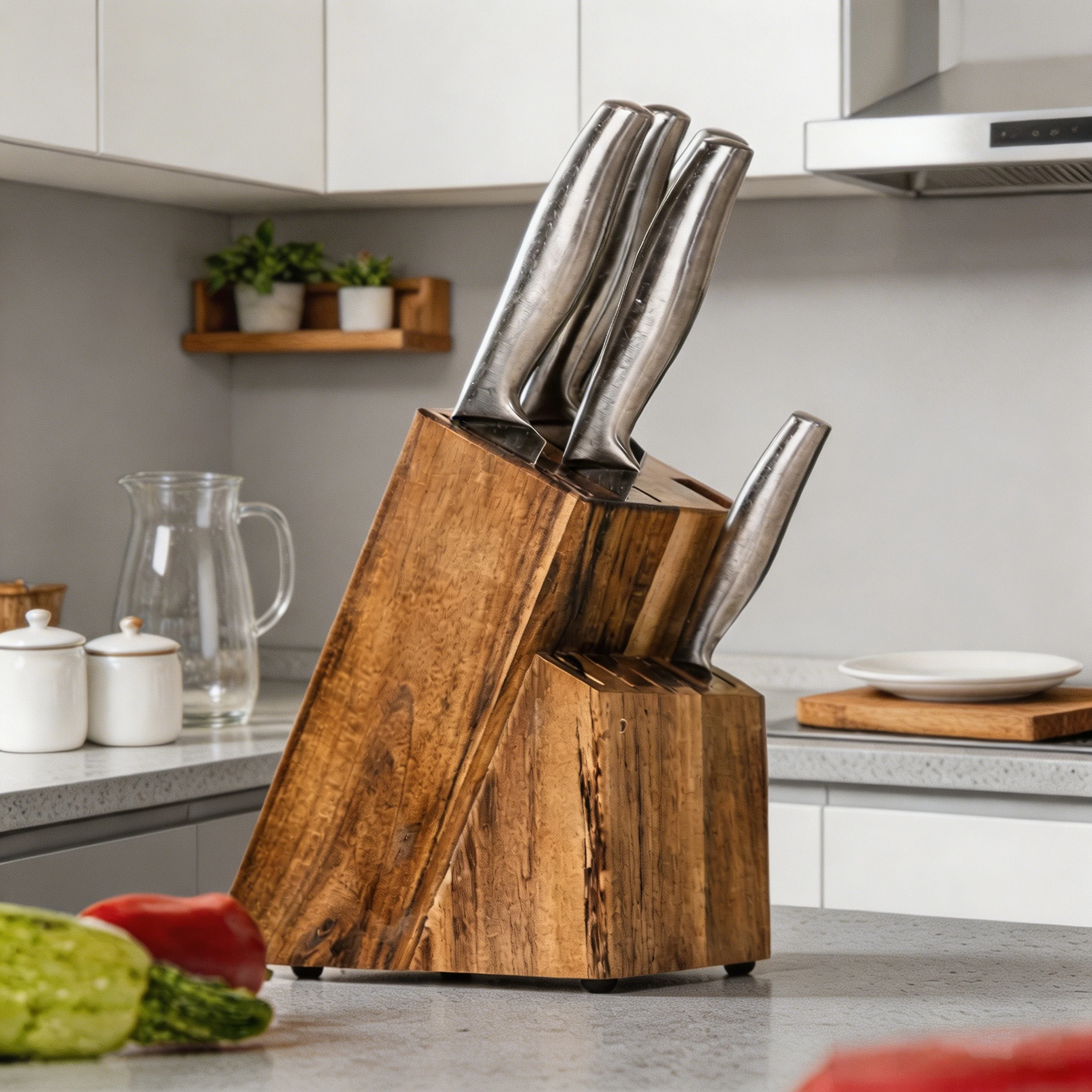 Premium Acacia Wood Knife Block Detachable Multi Slot Non-slip Knife Holder for Kitchen Countertop Cutlery Storage