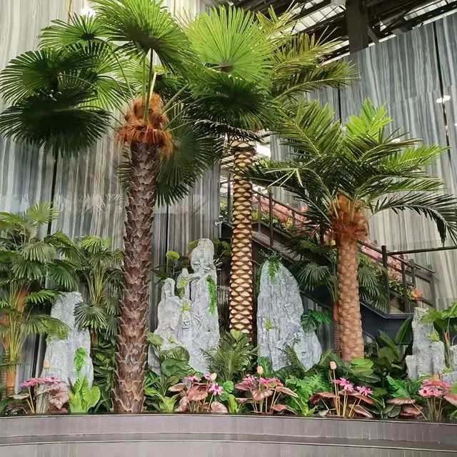 Wholesale plastic faked artificial plants & greenery faux decorative big palm coconut tree leaves plant outdoor trees for sale