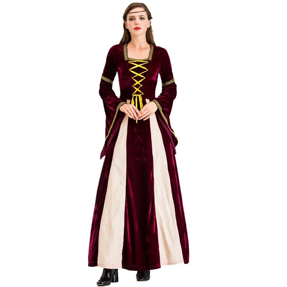 Womens Middeleeuwse Jurk Victoriaanse Kostuum Renaissance Lange Jurk Kostuums Ierse Over Cosplay Retro Jurk Shznv