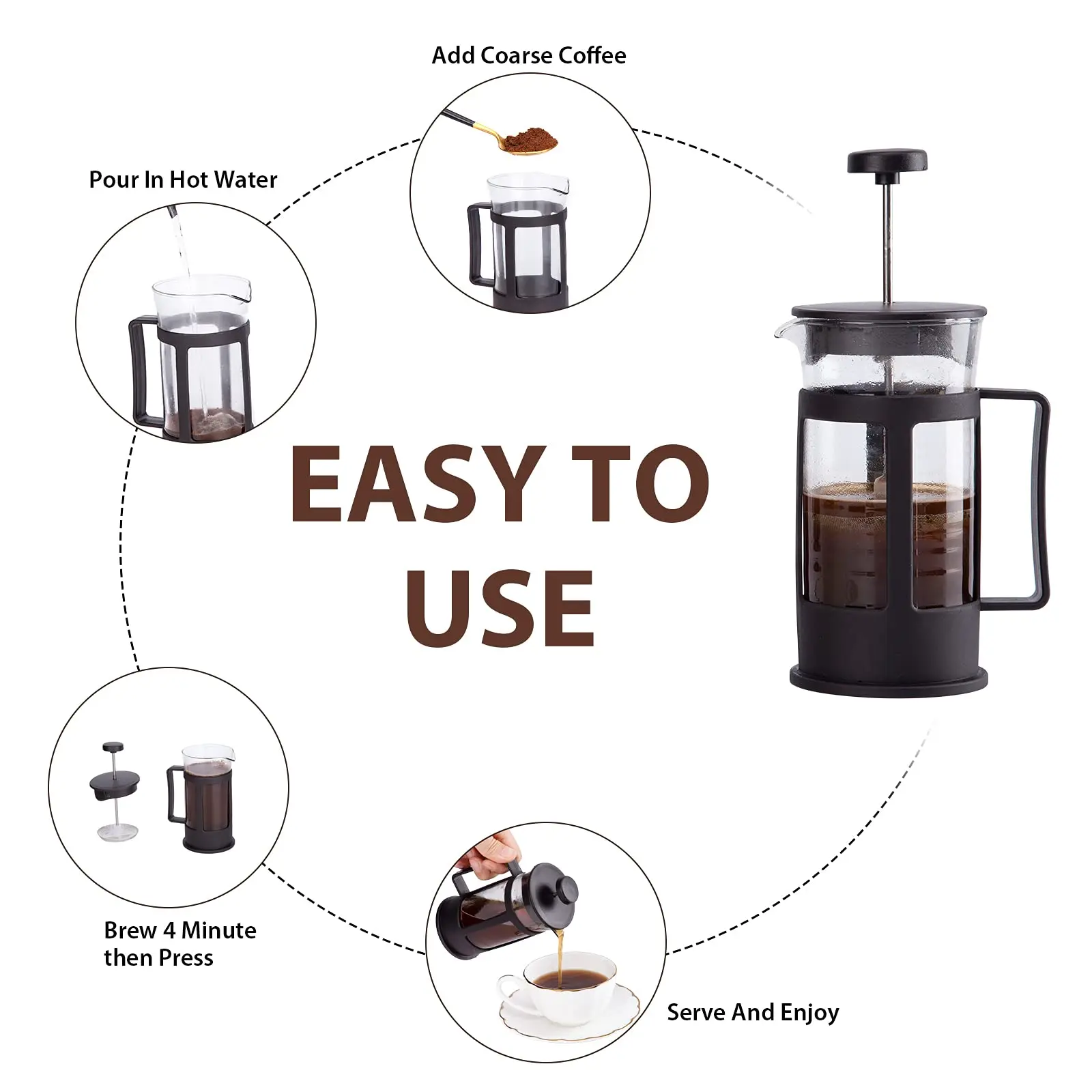 In Stock 350/600/800/1000mWholesale Custom Heat Resistant Portable Manual French Press Coffee Maker Prensa Francesa manufacture