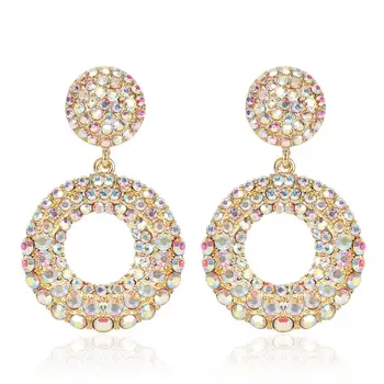 VRIUA Bohemian Shiny Crystal Beads Dangle Earrings for Women Statement Colorful Big Round Drop Earrings Fashion Charm Jewelry