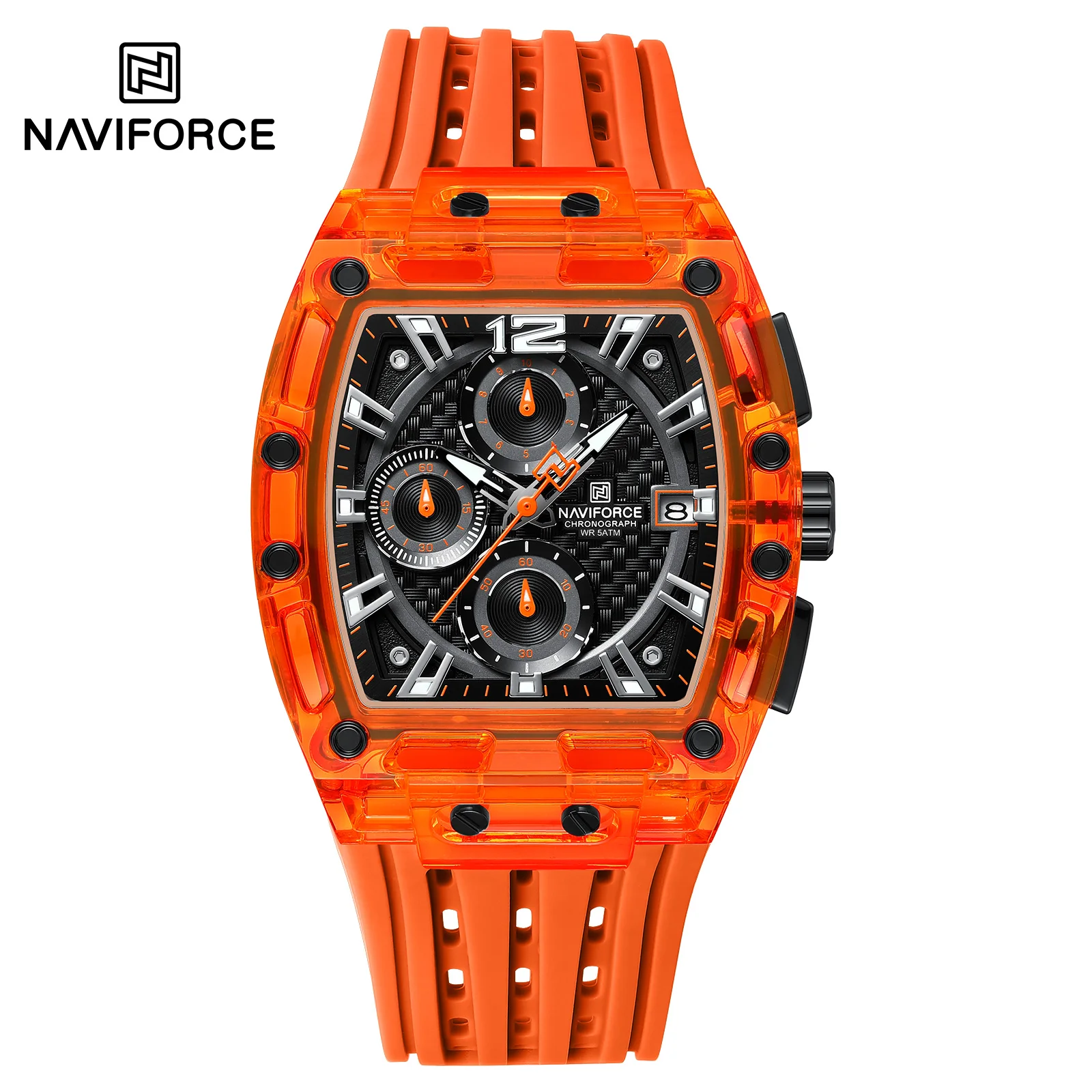 NAVIFORCE Official 7105 Six Finger Chronograph Watch Plastic Wrist Watch Silicone Strap Sport Watches