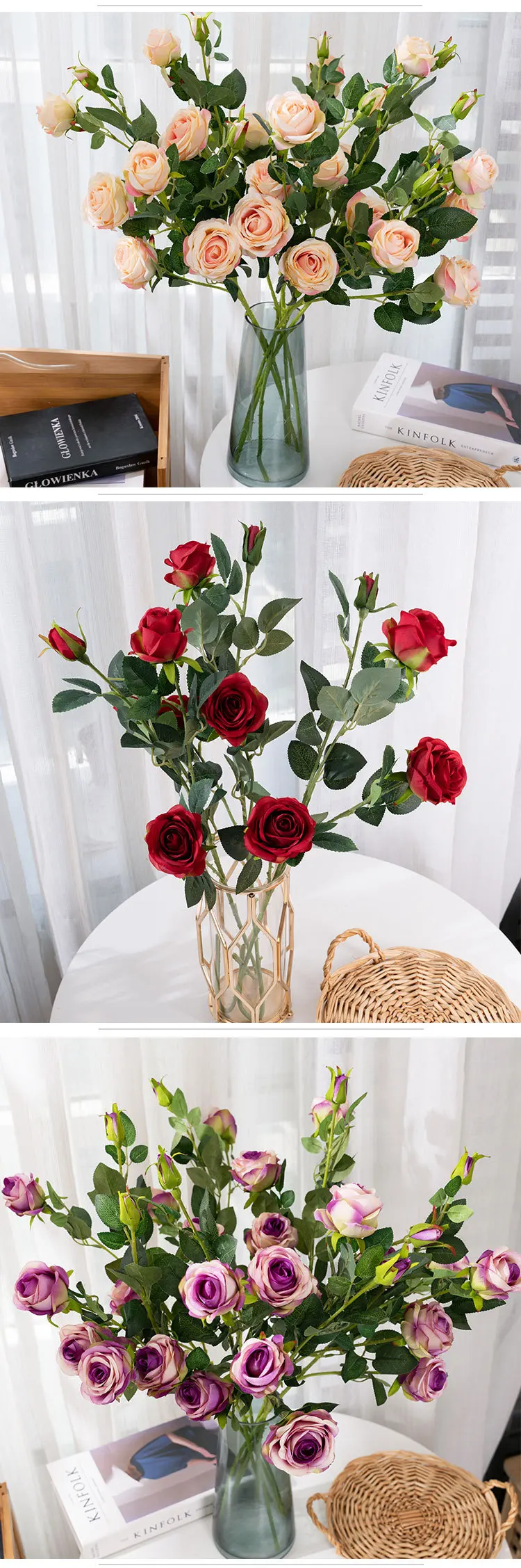 4 Roses Artificial Flower Plant Bonsai Wedding Decorations Ins Style