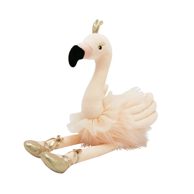 Best Seller Large Stuffed soft Animal toy Custom Weighted Bright Golden Crown Ballerina Plush Flamingos  kid toys for girls
