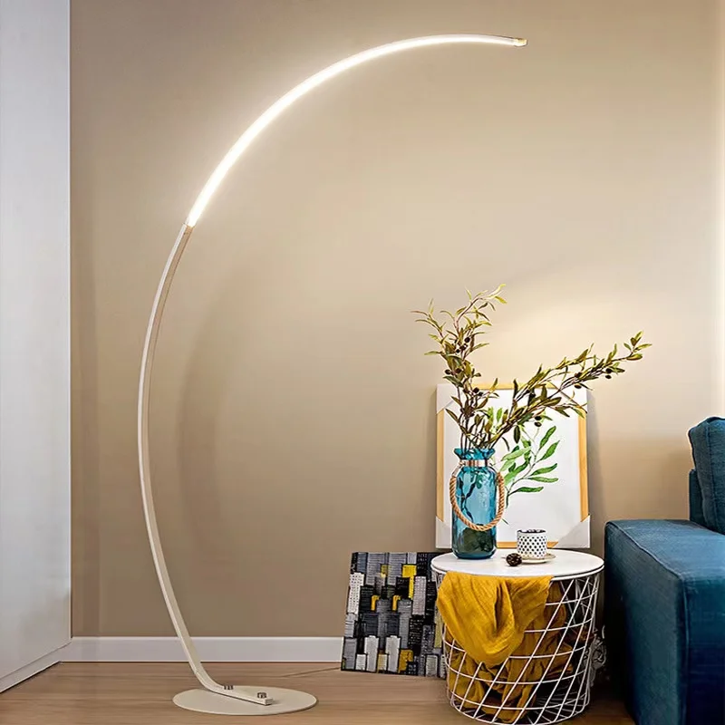 LED Dimmable Floor Light with Remote Control Elegant Curved Stem Acrylic Lampshade Arched Design Standing Lamp for Living Room