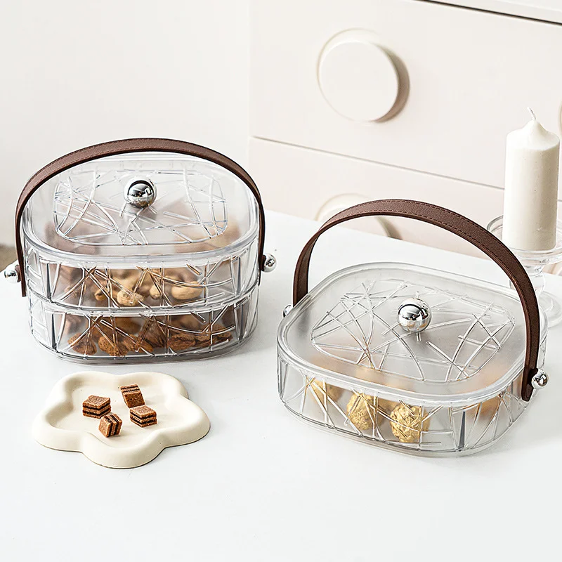Handle Lid Tray with Divided Serving Platter for Party Nuts Candies Fruit and Cookies-Durable Plastic Dried Fruit Snack Tray