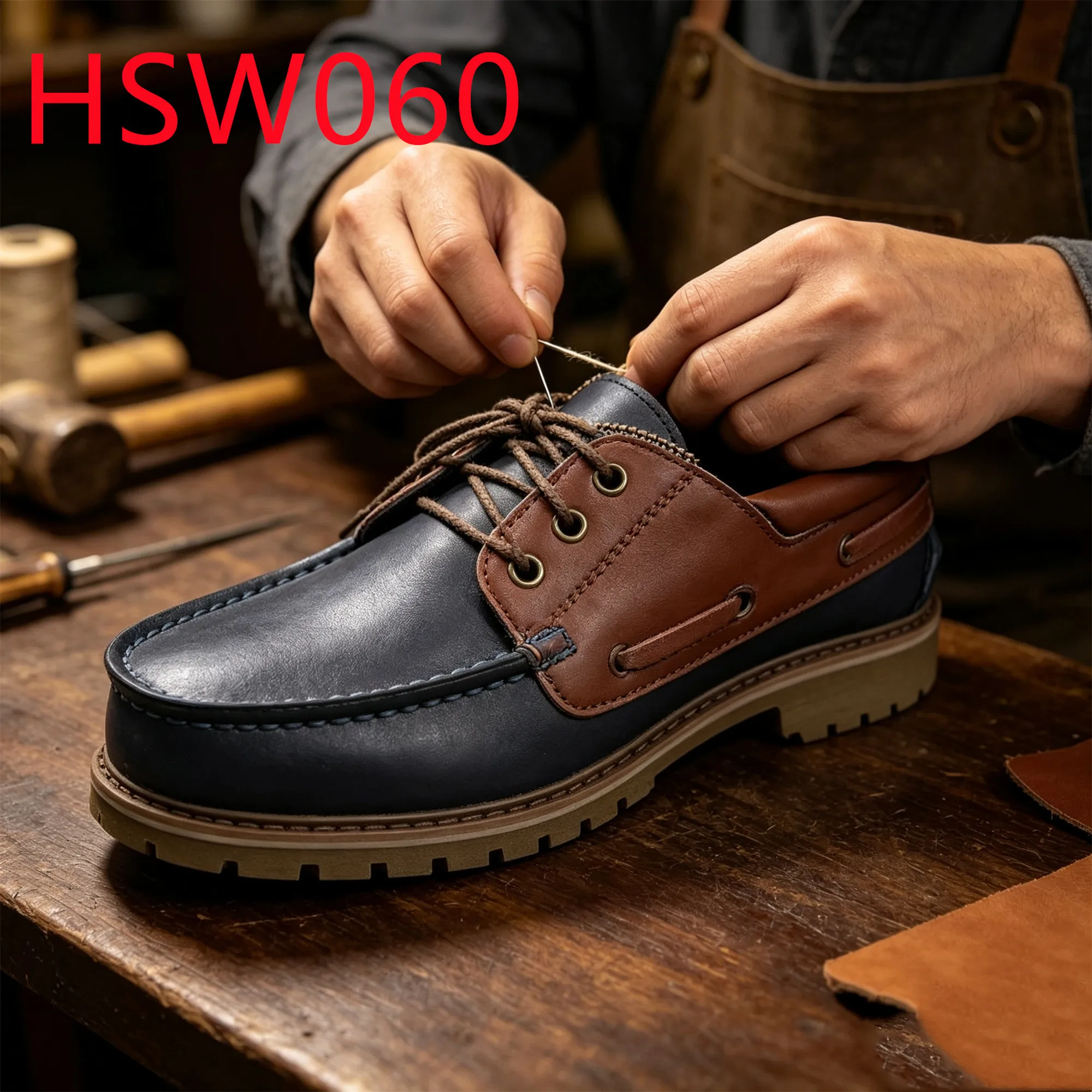 HY,City Walking Black/brown/blue/mix Color Hua Singh Boat Shoes Waxed Shoelaces Design Loafer Shoes with Thick Bottom HSW060