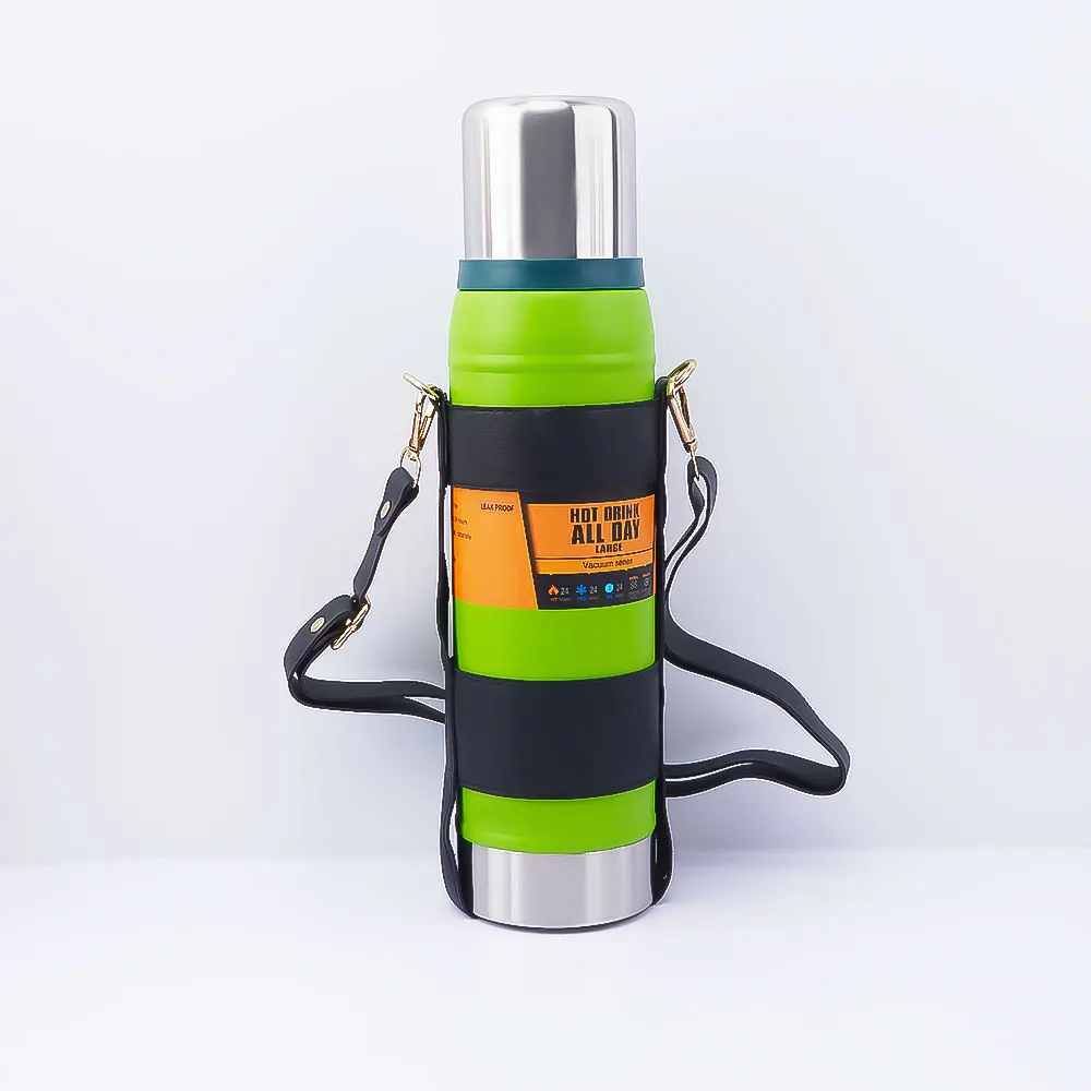 Customization Portable 1L Large Capacity  Double Wall Vacuum Flask Insulated Tumbler with Leather Rope