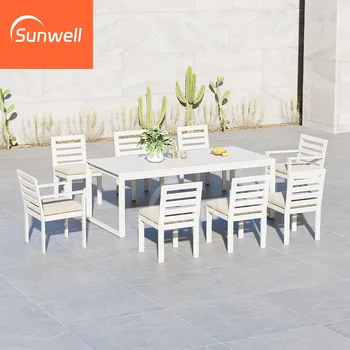 Wholesale Patio Furniture Dining Set Aluminium KD Outdoor Table Metal Dining Chair and Table Sets Garden Coffee Dinning Set