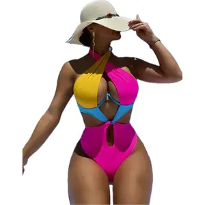 Cikini Colorblock Cut Out Tie Back Underwire Swimsuit for Women, Summer Beach Swimwear, One Piece Bathing Suit