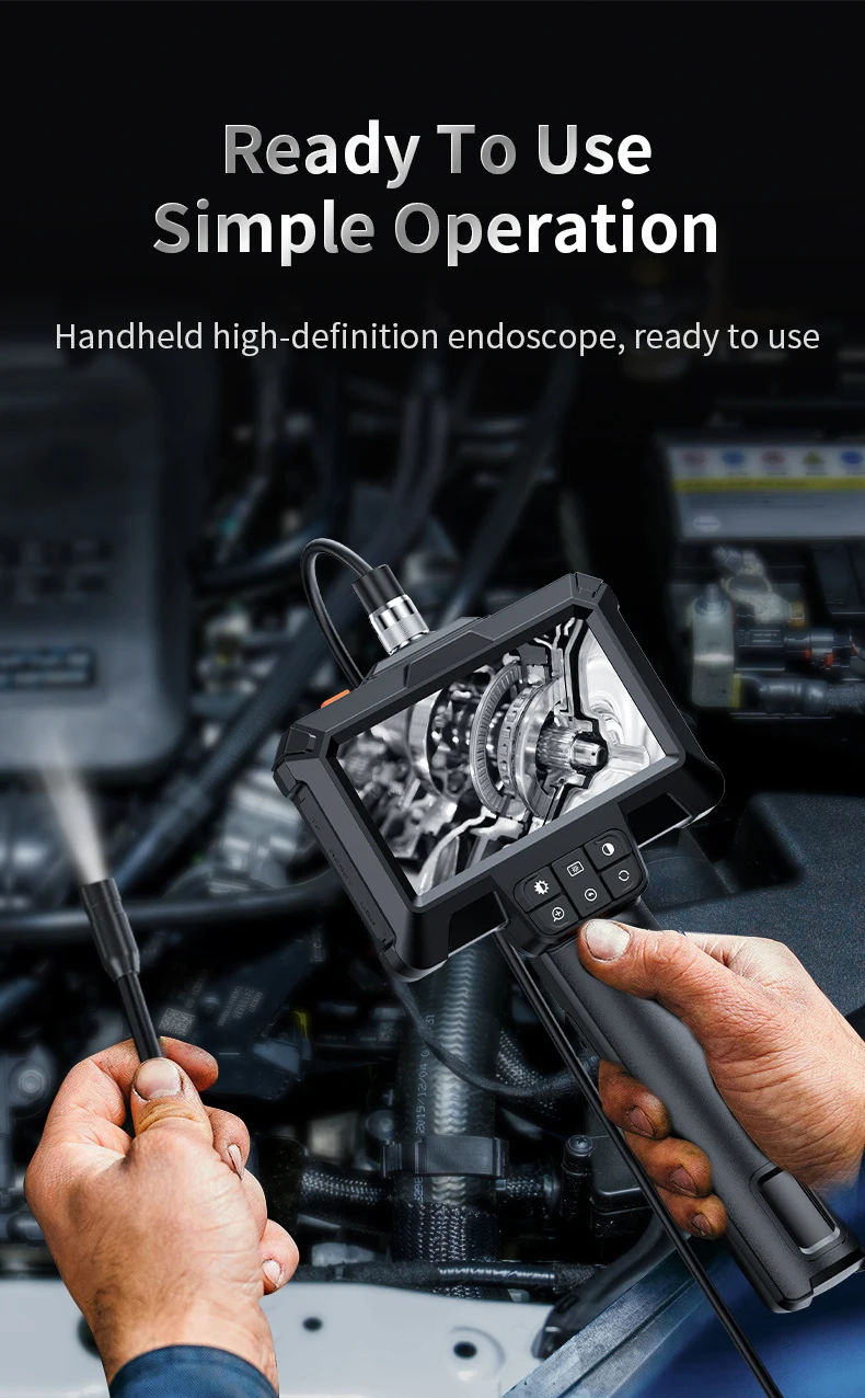 G60-M 5m Semi Rigid 4.3inch IPS Screen Industrial Endoscope Camera 1080P Pipe Sewer Inspection Borescope Waterproof LEDs For Car
