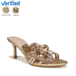 Gorgeous Women's High-Heel Mules Slip-On Embroidered Butterfly Decorations Light Weight and Comfortable for Females