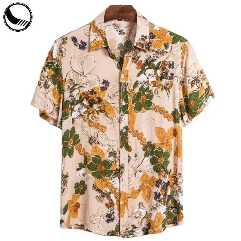 Custom Vacation Men's All Over Print Button-Up Short Sleeve Hawaiian Shirt Satin Yarn Dyed Stretch Breathable Soft Plus Size