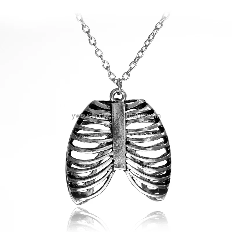 SUXUAN Jewelry Factory Anatomical Skeleton Rib Cage Necklace Zombie Horror Goth Gothic Victorian Spooky Halloween Jewelry