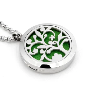 Popular 316L Stainless Steel  and Zinc Alloy Jewelry Tree of Life  Aroma Necklace Essential Oil Diffuser Pendant with Pads