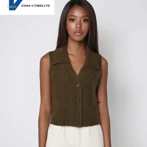China V-times Vintage 2026 Spring Autumn Women's Short Knitted Cardigan Loose Sleeveless Sweater with Layered Vest Design
