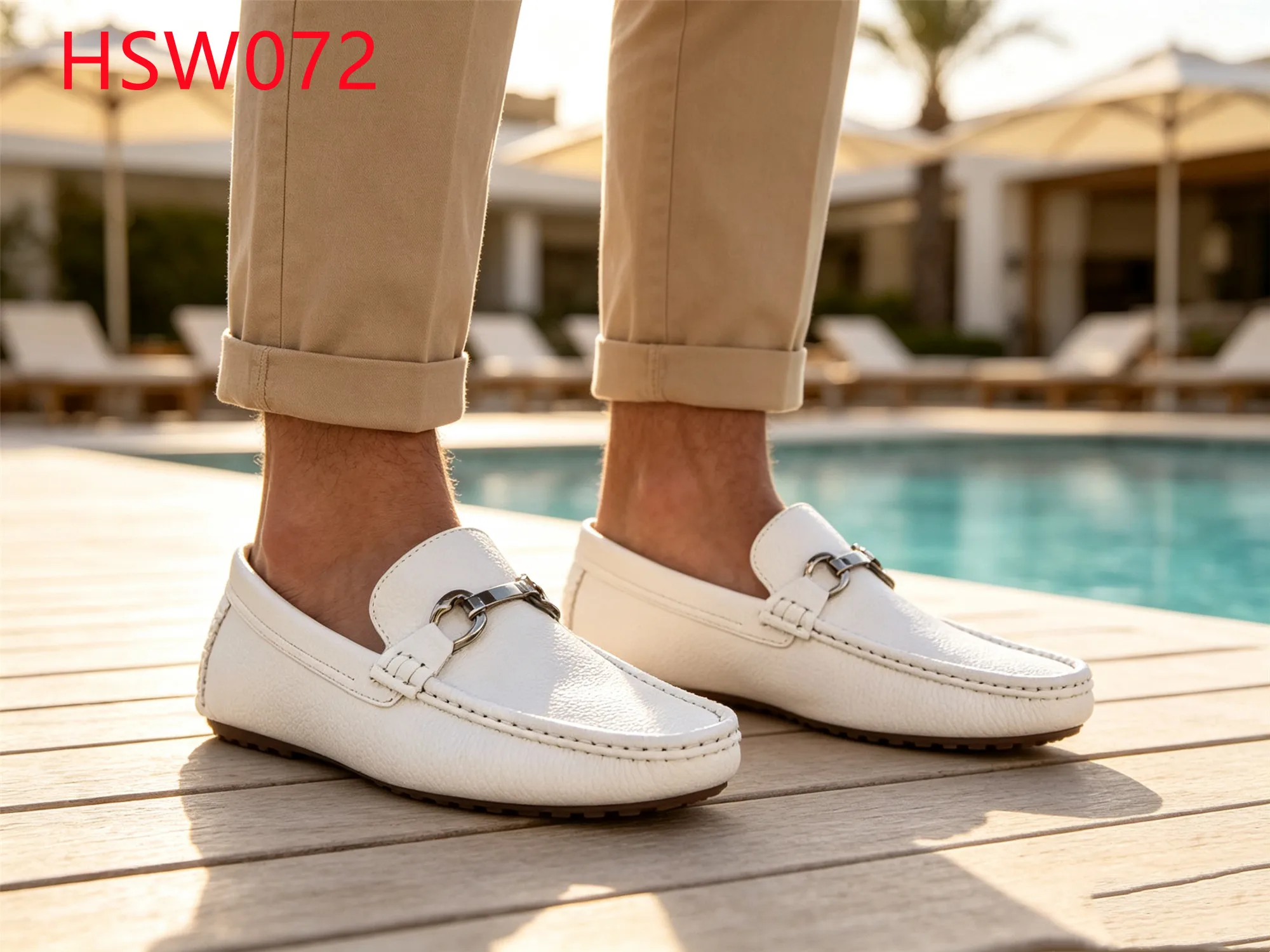 LXG,Travel-ready Horse-bit Style Metal Buckle Design Moccasin Shoes Full Grain Leather Unisex White Hua Singh Boat Shoes HSW072