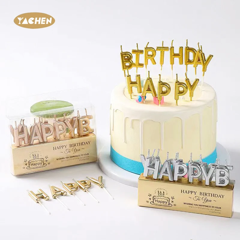 Yachen New Arrival Party Cake Decorations 13pcs/pack Sparkling Happy Birthday Letters Cake Candles Set