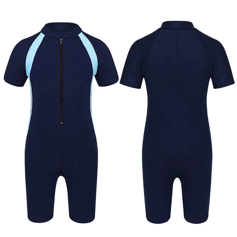 Kids Girls One-Piece Short Sleeves Zippered Shorty Wetsuit