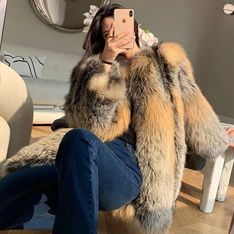 Thick Fuzzy Long Luxury Fluffy Genuine Fur Coat Furry Custom Natural Real Fox Fur Coat for Woman Trendy