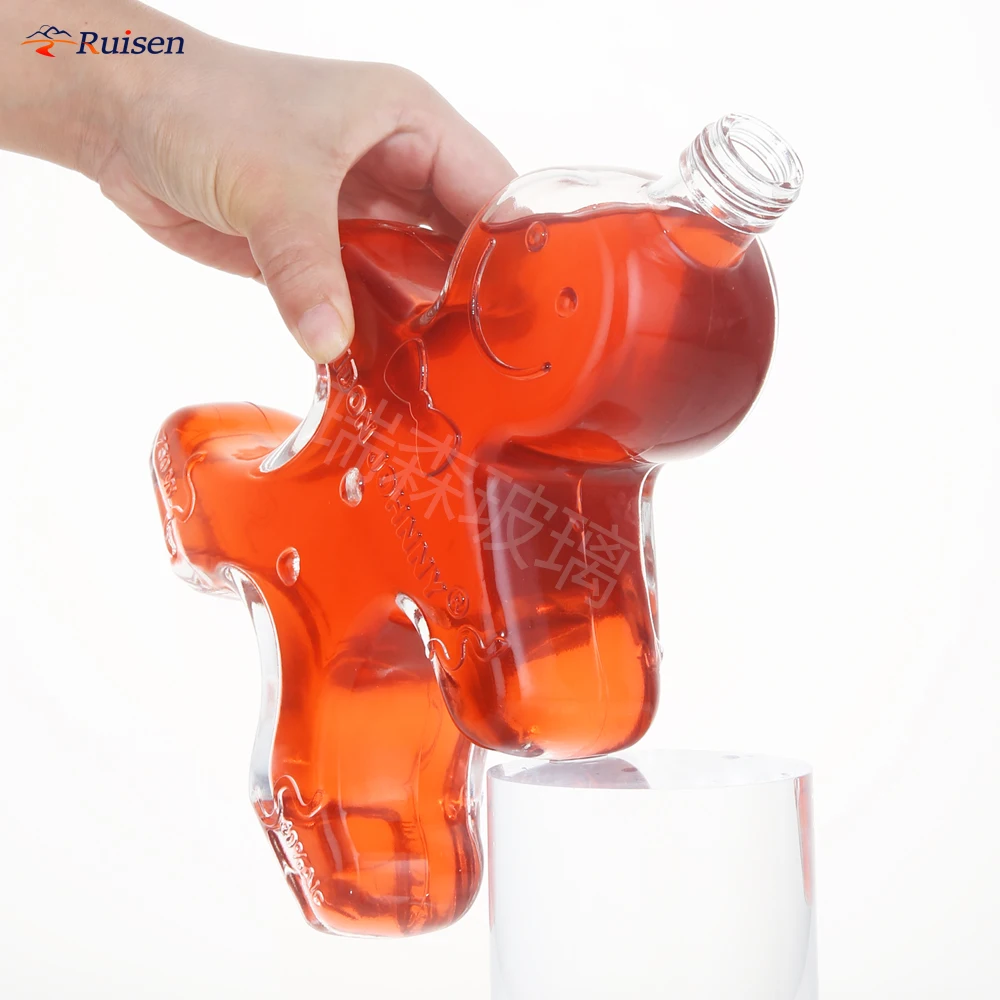 500ml Custom Gingerbread Human Shape Glass Bottle Long Neck Can Hold Whiskey Brandy with Cork Bottle Stopper