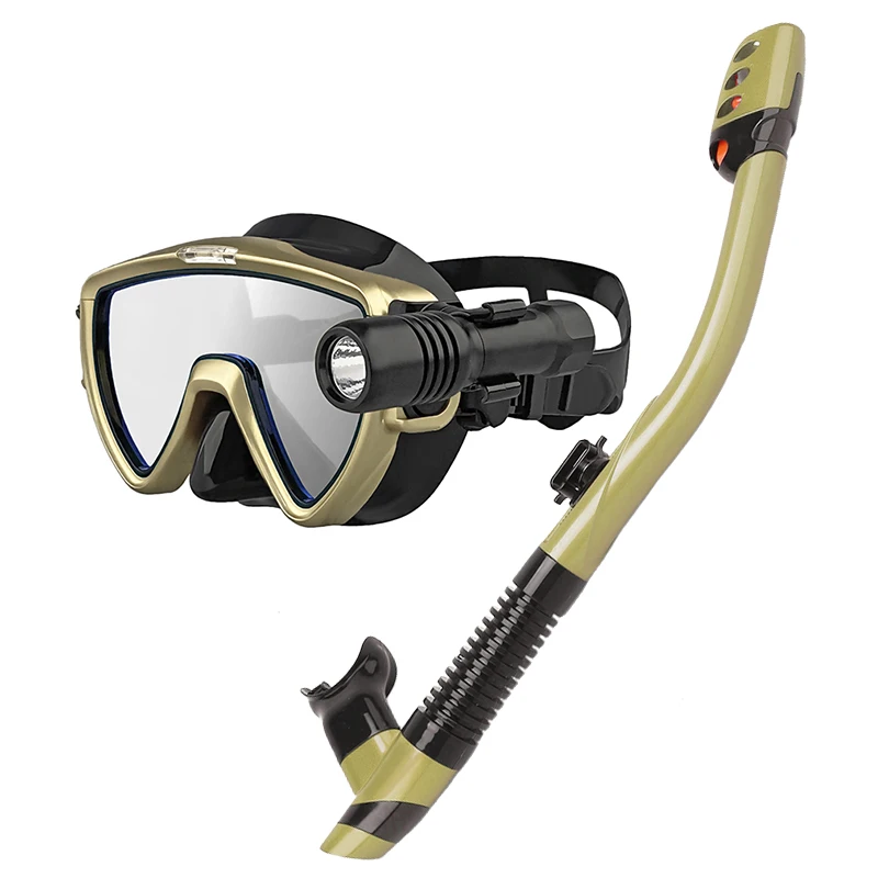 ALOMA 2024 high-end snorkel equipment silicone diving mask and snorkel tube dry snorkel set with dive light