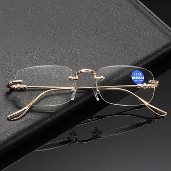 Rimless reader with anti-blue light blocking luxury fashion wholesale unisex women men metal reading glasses