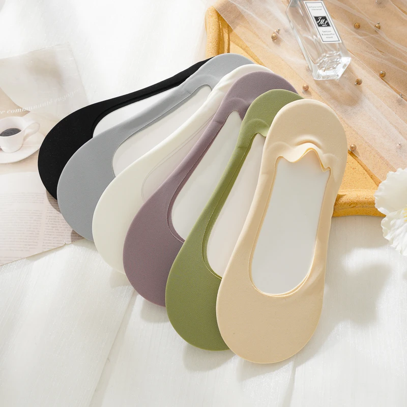 Heel Shock Absorption Sweat Absorption Soft Sponge Indoor Sock Invisible Anti slip Low Top Socks Ice Silk Women's Boat Socks