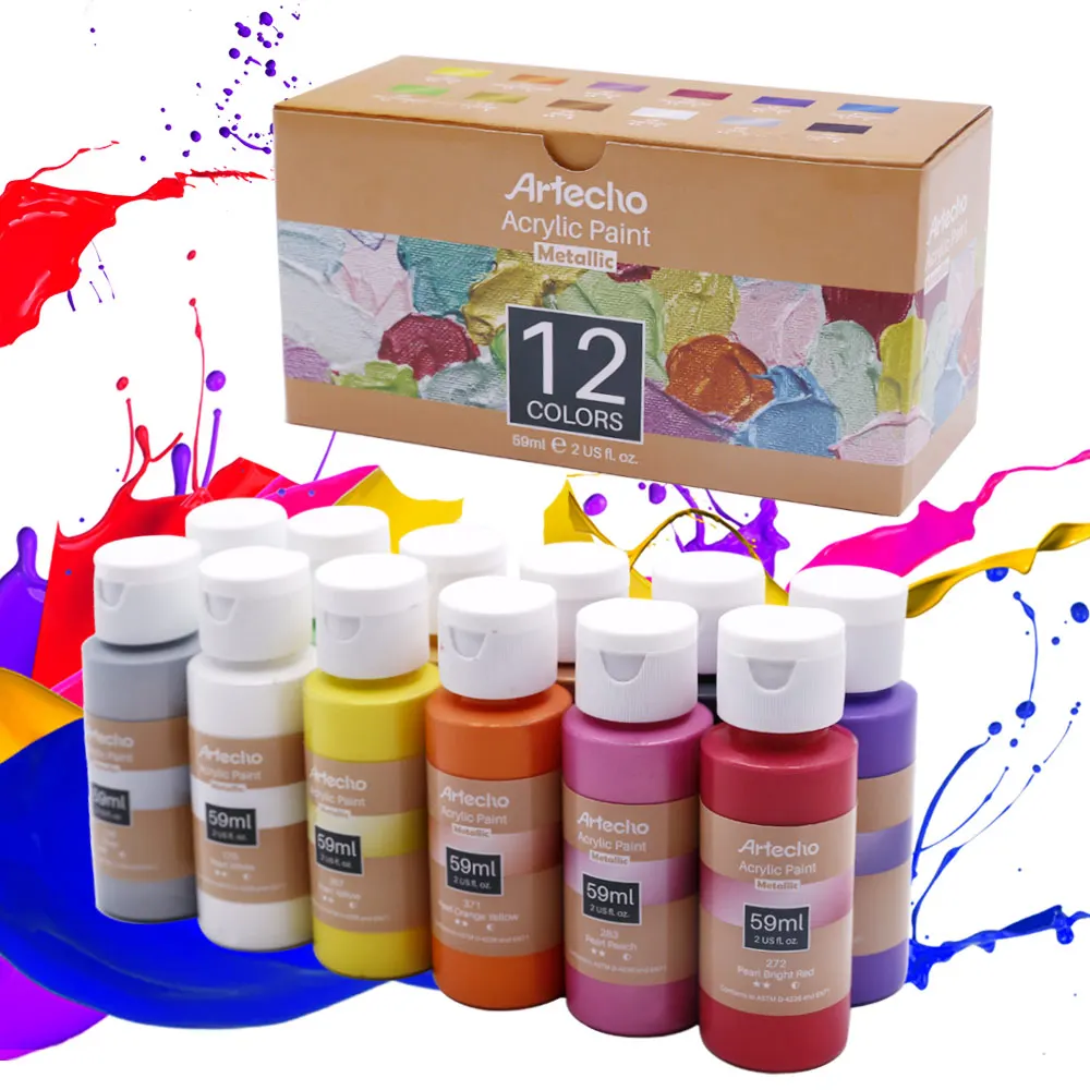 Artecho Acrylic Paint Set 24 Colors 2oz/59ml with 10 Paintbrushes