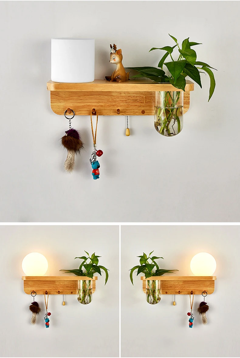 Creative pothook animal plant design fixation material wood base glass LED wall light