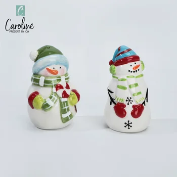 Wholesale Holiday Christmas Kitchen Cookie Gift Ceramic Hand Painted Cartoon Candy Canister Jar Snowman Set