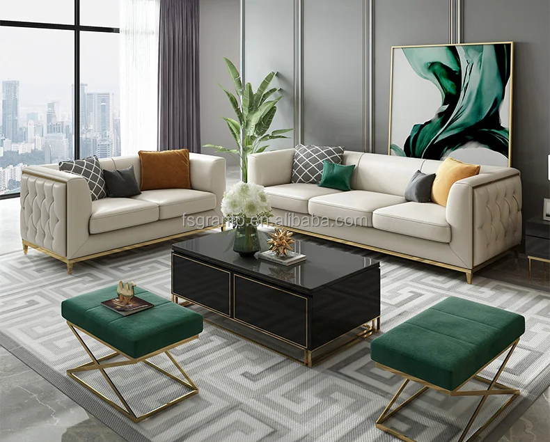 Beautiful Villa Living Room Sofa Pu Leather Couch Modern Sofa Indoor ...