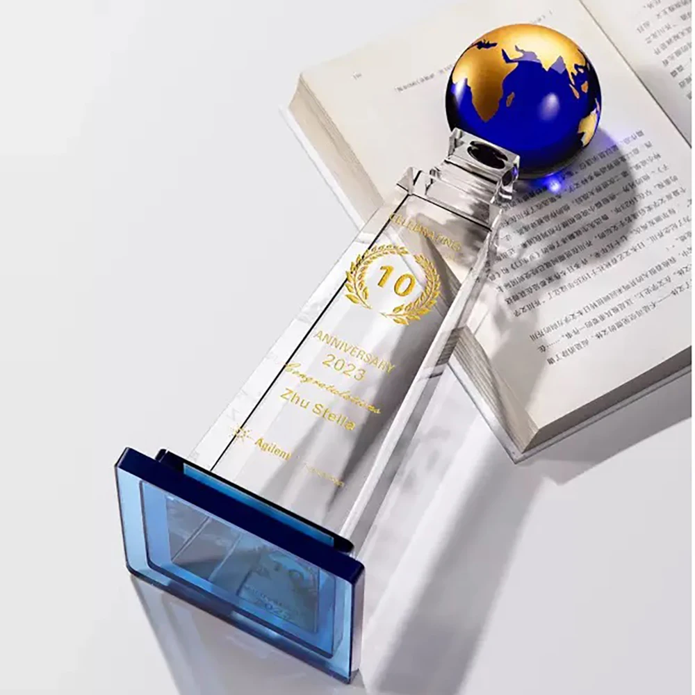 Petit Pont - Trophée en cristal personnalisé écologique mondial, médaille avec gravure, idéal comme cadeau pour salon professionnel