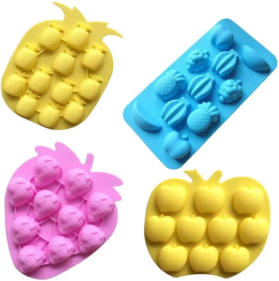 Whaline 4 Pack Fruit Shaped Silicone Mold Pineapple Orange Watermelon Strawberry Chocolate Candy Mould 3D Summer Fruit Ice Mold for Jelly Fondant Soap Gummy Cake Cupcake Topper Decoration 