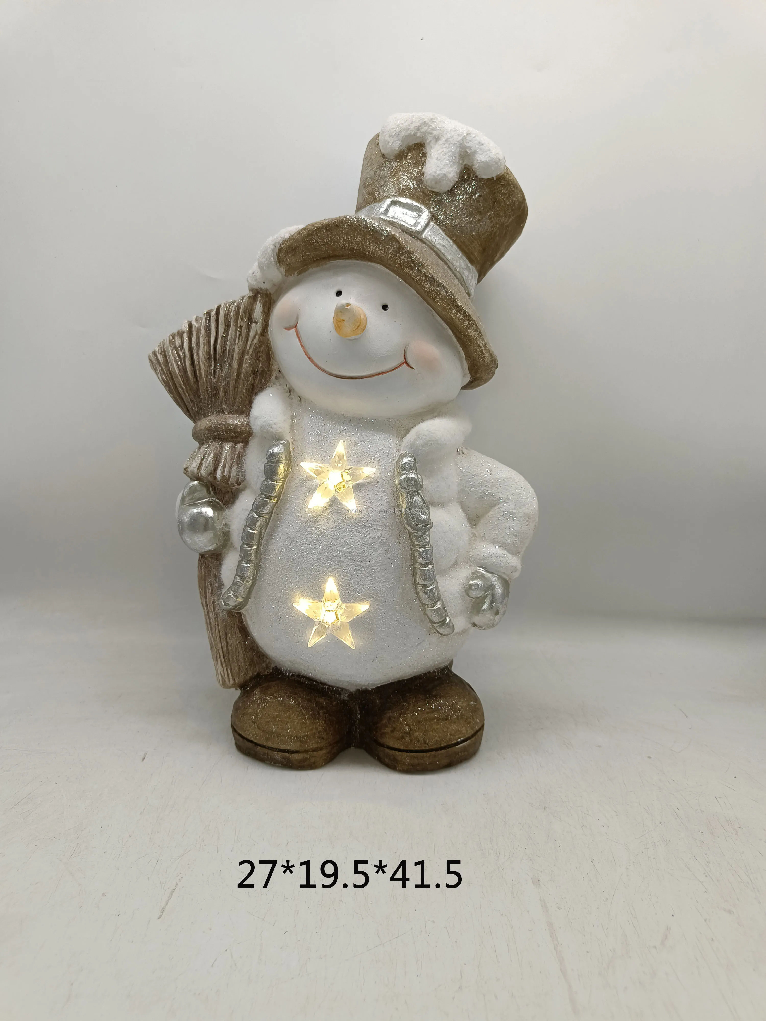 White Snowman with Solar Light Christmas Magnesia Statue Winter Gifts for Home Garden Decoration