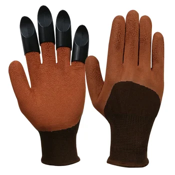 GR4008 Latex foam coating non-slip garden planting digging work hand gloves with plastic finger stall