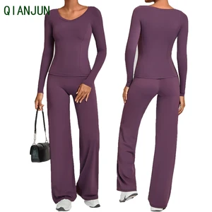 Wholesale Plus Size Women's Yoga Sets Crew Neck Tops High Waisted Yoga Pants Sportswear Outdoor Jogging Sweatsuits