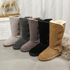 Factory Direct Wholesale Genuine Leather Warm Soft Fuzzy Fluffy Outdoor Winter Warm Soft Durable Snow Boot for Women