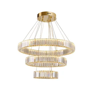 Round Gold Nordic Villa Living Room Long Steel Hanging Lamps Modern Luxury Large LED Stair K9 Crystal Chandelier Pendant Lights