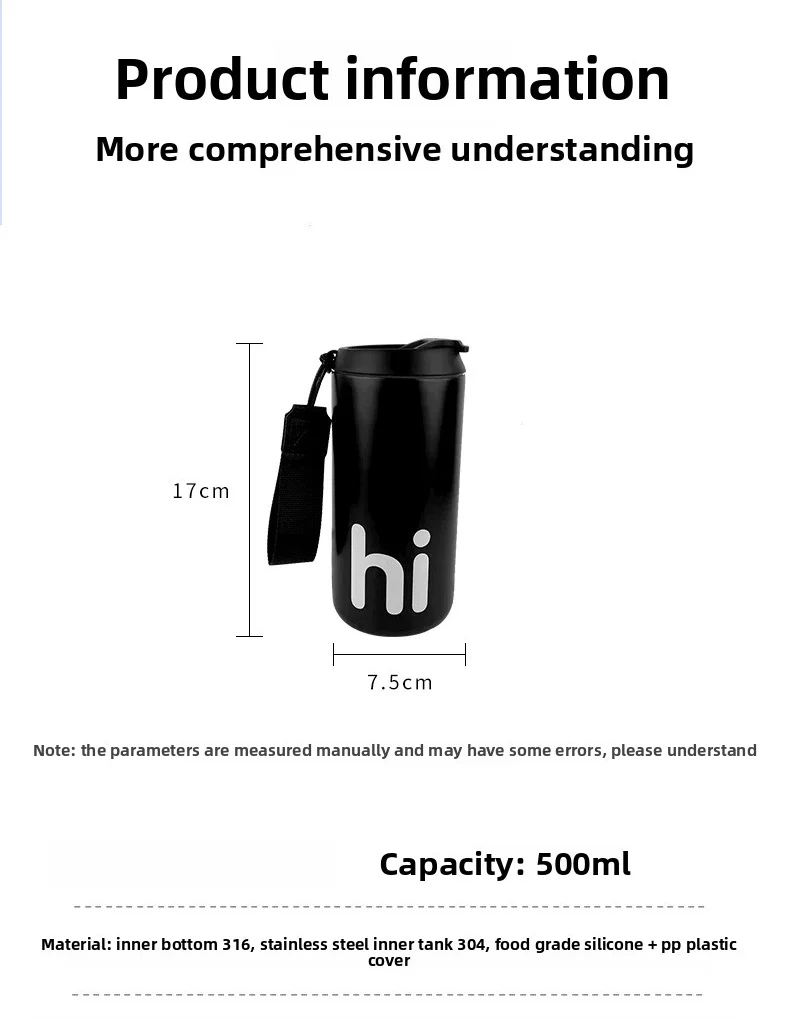 product custom double wall stainless steel thermal coffee cup vacuum insulated drinking bottle with portable rope for gift car travel-7