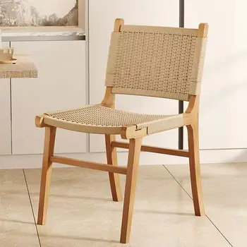 Professional French Bistro Curved Back Beech Wood Leg Rope Woven Dining Chair for Restaurant Interior Coffee Outdoor