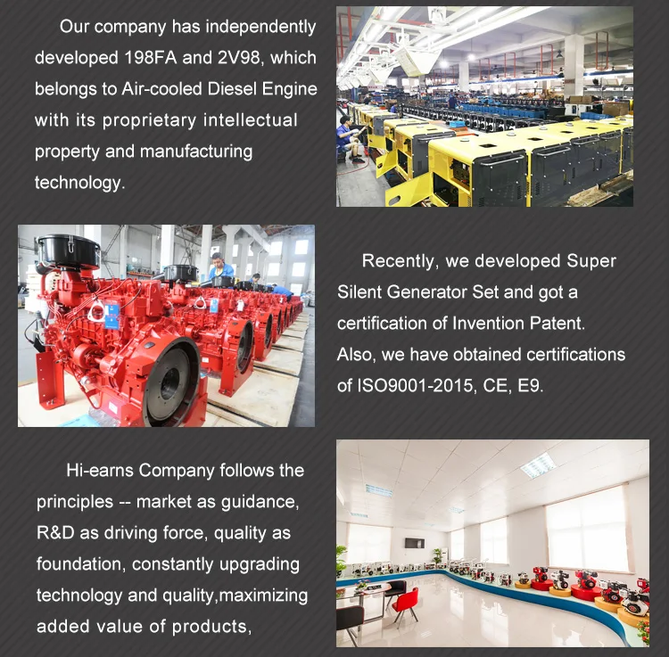 Hiearns  Water Cooled Silent diesel Generator, Six Cylinder Water-cooled diesel Engine Factory Power Supply