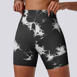 Summer  High Waist Tie Dye Yoga Sports Fitness Shorts Butt-Lifting Tummy Control Outerwear for Women Sports Workout
