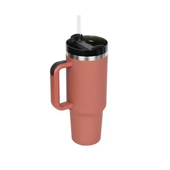 Custom outdoor double-layer travel mug with handle straw vacuum insulated coffee mug