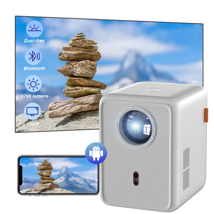 Rigal E23 Customized Mini Android Multimedia Projector Wireless Screen Home Cinema Overhead Sealed Projector for Movie Part